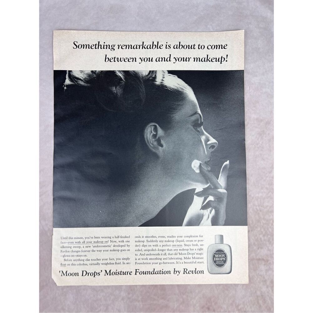 Vintage 1965 Advertising Revlon Moon Drops Foundation Lotion Glow Print Ad